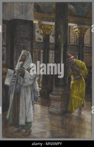 . Englisch: Die Pharisäer und Zöllner (Le pharisien et le publicain) von James Tissot, 1886-94, opak Aquarell über Graphit auf Papier grau webten, Brooklyn Museum. zwischen 1886 und 1894. James Tissot (1836-1902) Alternative Namen 'Coïdé 'Legal Name: James Jacques Joseph Tissot Beschreibung Französische Maler und Karikaturist Geburtsdatum / Tod 15. Oktober 1836 8. August 1902 Ort der Geburt / Todes Nantes Buillon, Département Doubs Arbeitsort Paris Londres, Palästina, Buillon (Doubs) Kontrolle: Q 381248 VIAF: 51697889 ISNI: 0000 0000 81297432 ULAN: 500010633 LCCN: n8207 Stockfoto