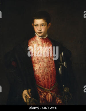 Portrait von ranuccio Farnese. Englisch: ranuccio Farnese, der Enkel von Papst Paul III., 12 Jahre alt, Tizian sein Porträt gemalt. . 1542. 1195 Tizian - Portrait von ranuccio Farnese - WGA 22951 Stockfoto