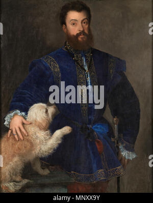 Portrait von Federico II Gonzaga. Español: Retrato de Federico II Gonzaga (1500-1540), primer Duque de Mantua e hijo del Marqués Francisco II Gonzaga y de la Marquesa Isabel de Este. . 1529. 1197 Tiziano, Federico II Gonzaga Stockfoto