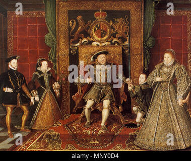 . Von Links nach Rechts: Maria I&en: Philipp II. von Spanien (Mann und Co - Regent), en: Henry VIII, en: Edward VI, und en: Elizabeth I. 12. August 2002 (original Upload Datum der ersten Version). Original uploader war Isis bei En.wikipedia 1207 Tudors Stockfoto