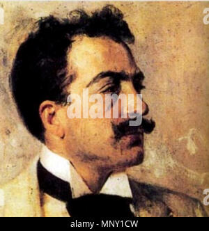 . Englisch: Detail einer Portrait von italienischen Komponisten Umberto Giordano (1867 - 1948). Das Original befindet sich in der Conservatorio di San Pietro a Majella in Neapel statt. 1896. 1212 Umberto Giordano von Gaetano Esposito (Farbe) Stockfoto