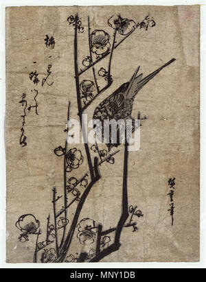 Ume ni Uguisu (Pflaumenblüten und Bush Warbler) ca. 1833 - 1838. 1212 Ume ni Uguisu Stockfoto