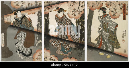 Englisch: Nachtaufnahme mit Mädchen und Laternen 1834/1867. 1217 Utagawa Kunisada (Toyokuni III) - Night Scene mit Mädchen und Laternen - Google Kunst Projekt Stockfoto