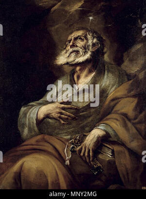 San Pedro. Español: La Obra Vertreter al apóstol San Pedro, el Primer papa de la Iglesia Católica, arrepintiéndose de haber negado ein Cristo. . Zwischen 1647 und 1649. 1218 Valdés Leal - San Pedro Stockfoto