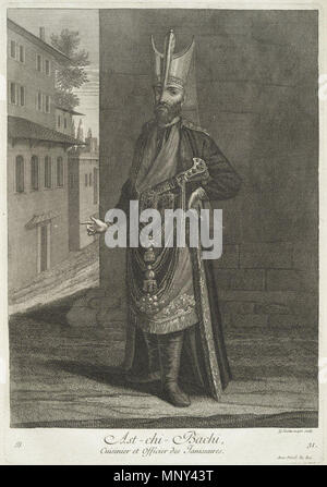 . Englisch: Ast-chi-Bachi (Türkisch Aşçıbaşı, bedeutet 'kochen' oder 'Chef'), Kochen und Offizier der Janitscharen, 18. Abbildungen der Osmanen von Jean-Baptiste Vanmour, 1707. 1707. Jean Baptiste Vanmour (1671-1737) Alternative Namen: Jean Baptiste Van Mour, Jean Baptiste Van Moor Beschreibung Französische Maler Geburtsdatum / Tod am 9. Januar 1671 22. Januar 1737 Ort der Geburt / Todes Valenciennes Konstantinopel und heute Istanbul arbeiten Ort: Frankreich, Konstantinopel (1699-1737) Kontrolle: Q 956812 VIAF: 57665979 ISNI: 0000 0000 6683 2740 ULAN: 500019972 LCCN: n 88628 Stockfoto