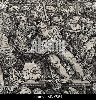 . Detail der frontisepiece von VESALIUS "De Humani Corporis Fabrica (1543), übersicht Vesalius und die Leiche. 1543. 1231 Vesalius Fabrica fronticepiece Detail Stockfoto