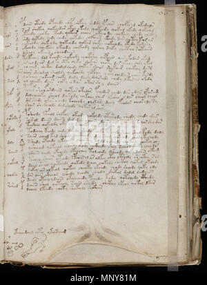 . Eine Seite von der geheimnisvollen Voynich Manuskript, das zu diesem Tag undeciphered ist. Das genaue Datum der Schöpfung unbekannt, dachte man in der 15. oder 16. Jahrhundert geschrieben worden zu sein.. Unbekannt 1245 Voynich Manuskript (119) Stockfoto