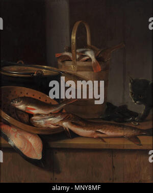 Stilleben mit Fisch und eine Katze ca. 1650. 1249 Wallerant Vaillant 001 Stockfoto