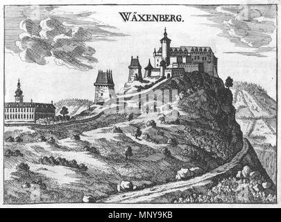 . English: Burg Waxenberg Oberösterreich auf einem Kupferstich von M. Vischer 1674 Englisch: Schloss Waxenberg in Oberösterreich, Zeichnung von M. Vischer 1674 dieser Medien zeigt die unter Denkmalschutz mit der Nummer 129337 in Österreich. (Commons, de). 1674. Georg Matthäus Vischer (1628 - 1696) Alternative Namen Georg Mathias Vischer Beschreibung österreichischer Kartograph und Graveur Geburtsdatum / Tod 22. April 1628 vom 13. Dezember 1696 Ort der Geburt / Todes Wenns (Tirol, Südtirol) Linz Authority control: Q 86223 VIAF: 2771891 ISNI: 0000 0000 6659 9394 ULAN: 500091493 NLA: 35852058 G Stockfoto