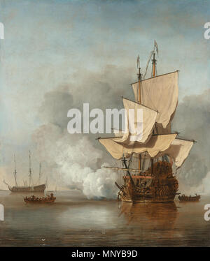 Niederländisch: Het kanonschot Die Kanone geschossen ca. 1680. 1261 Willem van de Velde (II) - Het kanonschot - Google Kunst Projekt Stockfoto