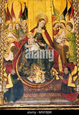 . Español: La Virgen con el Niño, retablo de la Virgen de la Corona, Iglesia Parroquial de Erla (Zaragoza). 1466. Tomás Giner 1198 Tomas Giner - erla Stockfoto