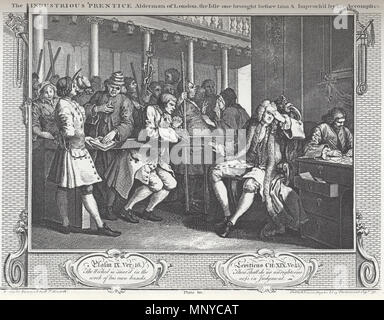 . Englisch: William Hogarth - Industrie und Müßiggang, Platte 10; Die fleissigen "Prentice Stadtrat von London, die Leerlaufdrehzahl auf brachte vor ihm & Impreach würde von seinem Komplizen. 18. William Hogarth (1697 - 1764) Beschreibung der britische Maler und Graveur Geburtsdatum / Tod 10 November 1697 25 Oktober 1764 Ort der Geburt / Todes London London Standort London, Chiswick Authority control: Q 171344 VIAF: 17268409 ISNI: 0000 0001 2099 3749 ULAN: 500004242 80126106 LCCN: n NLA: 35201047 WorldCat 1266 William Hogarth - Industrie und Müßiggang, Platte 10; Die fleissigen "Prentice Ald Stockfoto