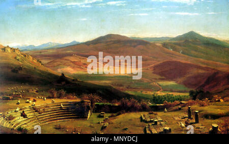 Das Amphitheater von Tusculum und den Albaner Bergen, Rom. Das Amphitheater von Tusculum (es ist wirklich das Theater!). 2008 (Datum des Uploads). 1271 Wittredge Worthington das Amphitheater von Tusculum 1860 Stockfoto