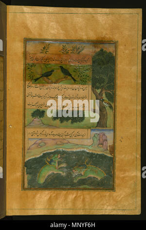 Vögel von Hindustan und Alligatoren. Englisch: Dieses Folio aus Walters Manuskript W. 596 schildert Vögel von Hindustan, wie Krähen, Elstern, und Kuckucke gezeigt, die neben dem Wasser, wo Alligatoren gefunden werden. . 16. Jahrhundert AD (Mughal; Timurid). Babur (1483-1530) Alternative Namen Zahir-ud-din Muhammad Babur, Baber, Babar, فارسی: بابر Beschreibung Uzbekistani Kaiser Mughal Kaiser Geburtsdatum / Tod 14. Februar 1483 26. Dezember 1530 Ort der Geburt / Todes Andischan Agra Authority control: Q 797848 VIAF: 97090468 ISNI: 0000 0001 0845 1285 ULAN: 500212753 50053659 LCCN: n GND: 118 Stockfoto