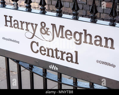 Windsor und Eton Hauptbahnhof entfernt, umbenannt in Harry und Meghan Zentrale, königliche Hochzeit 2018, Windsor, Berkshire, England, UK, GB. Stockfoto