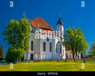 Wieskirche in der Nähe von Steingaden, Oberbayern, Bayern, Deutschland, Europa Stockfoto