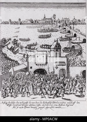 . English: Fettmilch-Aufstand: Sorg der Frankfurter Juden am 23. August 1614 Englisch: fettmilch Aufstand: Vertreibung der Juden aus Frankfurt am Main am 23. August 1614. 17. Jahrhundert, nach 1614. Georg Keller 1231 Sorg der Quarter 1614 Stockfoto