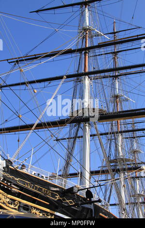 Neu restaurierten Segelschiff Cutty Sark: legendäre Victorian Tea Clipper im Trockendock in Greenwich Pier, Greenwich, London, England, UK, PETER GRANT Stockfoto