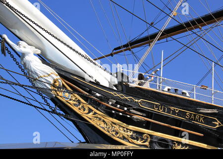 Neu restaurierten Segelschiff Cutty Sark: legendäre Victorian Tea Clipper im Trockendock in Greenwich Pier, Greenwich, London, England, UK, PETER GRANT Stockfoto