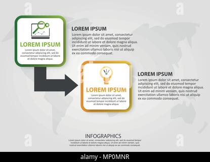 Vector Illustration. Eine Infografik Vorlage mit 2 Stufen und ein Bild von zwei Plätzen und Pfeile. Verwenden Sie für geschäftliche Präsentationen, Bildung, web Desig Stock Vektor