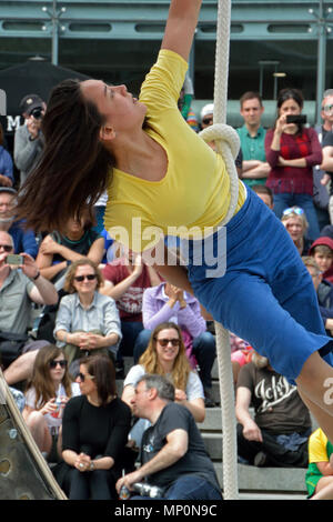 Interpret mit Ockhams Rasiermesser durchführen "Bauch des Wals" als Teil der Norfolk und Norwich Festival vor dem Forum, Norwich, Norfolk, Großbritannien Stockfoto