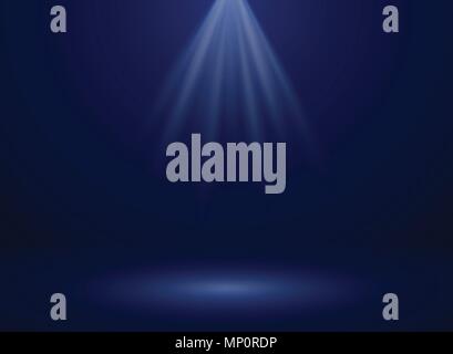 Zusammenfassung von Spotlight Präsentation auf dunkelblauem Hintergrund Farbverlauf, Illustration Vector EPS 10. Stock Vektor