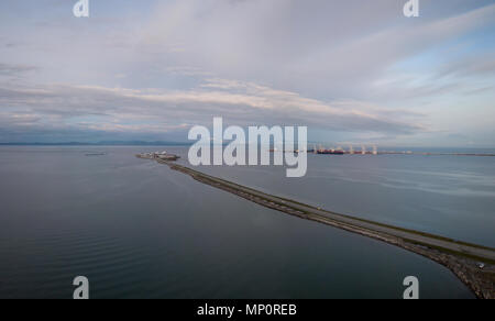 Antenne Panoramablick auf einem Fährhafen in Tsawwassen, Greater Vancouver, BC, Kanada. Stockfoto