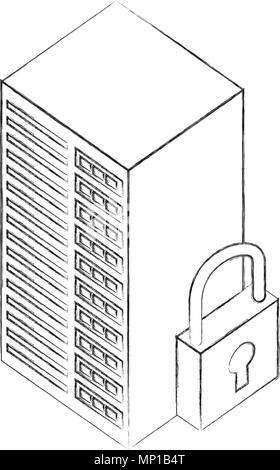 Datenbank Server center Cyber Security isometrische Design Stock Vektor