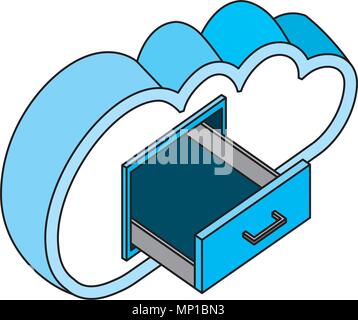 Cloud Computing mit offenen Schublade isometrische Stock Vektor