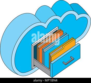 Cloud Computing offene Schublade Ordner Datei Veranstalter isometrische Stock Vektor