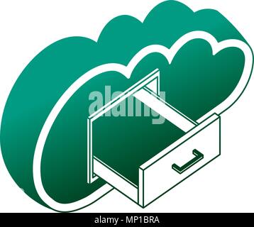 Cloud Computing mit offenen Schublade isometrische Stock Vektor