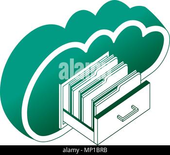 Cloud Computing offene Schublade Ordner Datei Veranstalter isometrische Stock Vektor