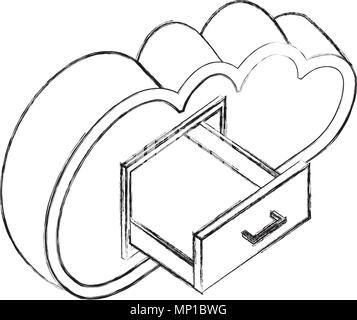 Cloud Computing mit offenen Schublade isometrische Stock Vektor