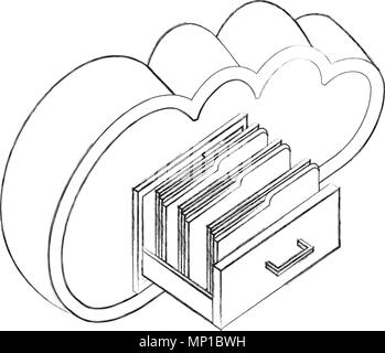 Cloud Computing offene Schublade Ordner Datei Veranstalter isometrische Stock Vektor