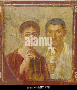. Italiano: Museo Archeologico Nazionale di Napoli (Inv. nr. 9058). Da Pompeji, Casa di Terentius Neo (VII, 2, 6) - einem Lungo erroneamente considerato Il Ritratto di Paquio Proculo e di sua moglie, in realtà l'Affresco ritrae Il panettiere Terentius Neo con la Moglie. Ich durch Gemeinden, di origini saliti umili, nella Scala sociale, si mostrano Lui kommen un letterato (tiene in Mano un rotolo di papiro), mentre lei Tiene una cerata tavoletta (dunque si Cura della contabilità Della Panetteria e della casa). Englisch: Portrait von terentius Neo und seine Frau, Pompei, Terentius Neo's House, VII 2, 6. Napl Stockfoto
