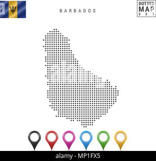 Vektor gepunktete Karte von Barbados. Einfache Silhouette von Barbados. Flagge von Barbados. Eingestellt von bunten Karte Markierungen Stock Vektor