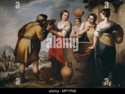 Rebecca und Elieser. Español: La Obra Vertreter einer Rebeca, Futura esposa del Patriarca hebreo Isaac, conversando con Elieser, que Era un criado de su Futuro suegro Abraham, junto al Pozo. . Ca. 1660. 1044 Rebeca y Elieser Stockfoto