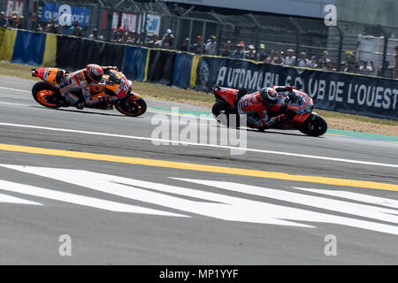 Maine, Frankreich. 20. Mai 2018. Le Mans Bugatti Grand Prix Rennstrecke, Maine, Frankreich; HJC Helme Grand Prix de France, Französisch MotoGP Le Mans, Sonntag Rennen Tag; Jorge Lorenzo (Ducati) Credit: Aktion Plus Sport Bilder/Alamy leben Nachrichten Stockfoto