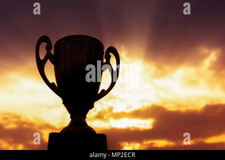 Sieger Trophy am Himmel Hintergrund Stockfoto
