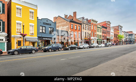 WASHINGTON DC - Mai 6, 2018: Georgetown Einkaufsviertel entlang der M Street. Stockfoto