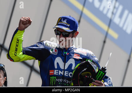 Le Mans, Frankreich. 20 Mai, 2018. Valentino Rossi (Yamaha) Movistar den Sieg feiern, Le Mans Stromkreis Credit: Gaetano Piazzolla/Pacific Press/Alamy leben Nachrichten Stockfoto