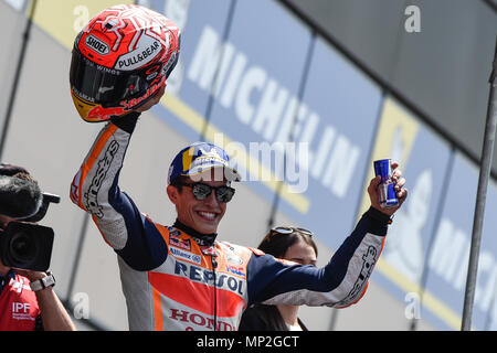 Le Mans, Frankreich. 20 Mai, 2018. Marc Marquez (Repsol Honda) den Sieg feiern, Le Mans Stromkreis Credit: Gaetano Piazzolla/Pacific Press/Alamy leben Nachrichten Stockfoto