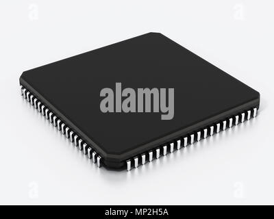 Schwarz computer Microchip auf weißem Hintergrund. 3D-Darstellung. Stockfoto