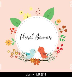 Design von floralen Banner mit verliebten Paar und Blätter Blüte. Stock Vektor