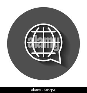 Sprache auswählen oder Symbol ändern. Vector Illustration mit langen Schatten.. Geschäftskonzept globe world Kommunikation Piktogramm. Stock Vektor