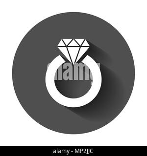 Ring mit Diamant vektor Icon im flachen Stil. Gold Schmuck Ring Abbildung mit langen Schatten. Engagement Geschäftskonzept. Stock Vektor