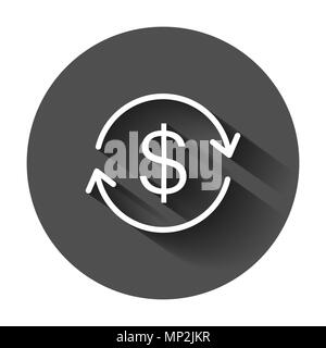 Geld Dollar mit Pfeilsymbol im flachen Stil. Wechselkurs geld Abbildung mit langen Schatten. Finanzielle Strategie Business Konzept. Stock Vektor