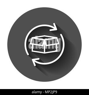 Box Paket das Symbol Zurück im flachen Stil. Lieferung mit Pfeil Abbildung mit langen Schatten. Gütertransporte Geschäftskonzept. Stock Vektor