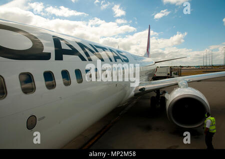 PERTH, Australien - 7 April, 2018: Commercial Airplane, die Qantas die älteste Fluggesellschaft der Welt Stockfoto