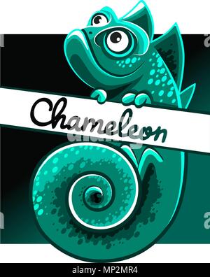 Grüne Chamäleon Abbildung auf weißem Hintergrund. das Logo eines lustigen Chamäleon. Stock Vektor